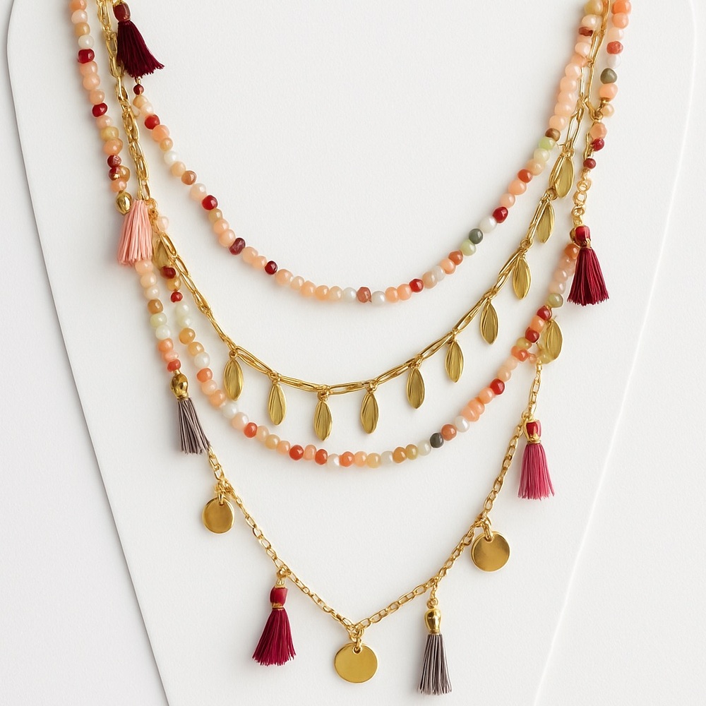 Torrid Beaded Tassel Gold Necklace Adjustable Boho layered